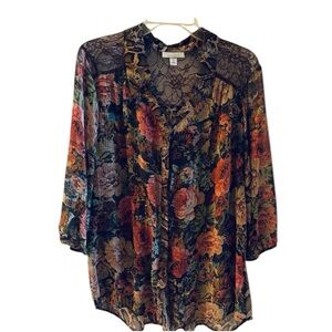 Dressbarn Woman Plus  2X Brown Sheer Button Down Long Sleeve Blouse